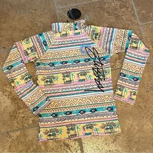 NWT~STUSSY Women Multicolor Fun Patterned Long Sleeve Rash Guard Size Small